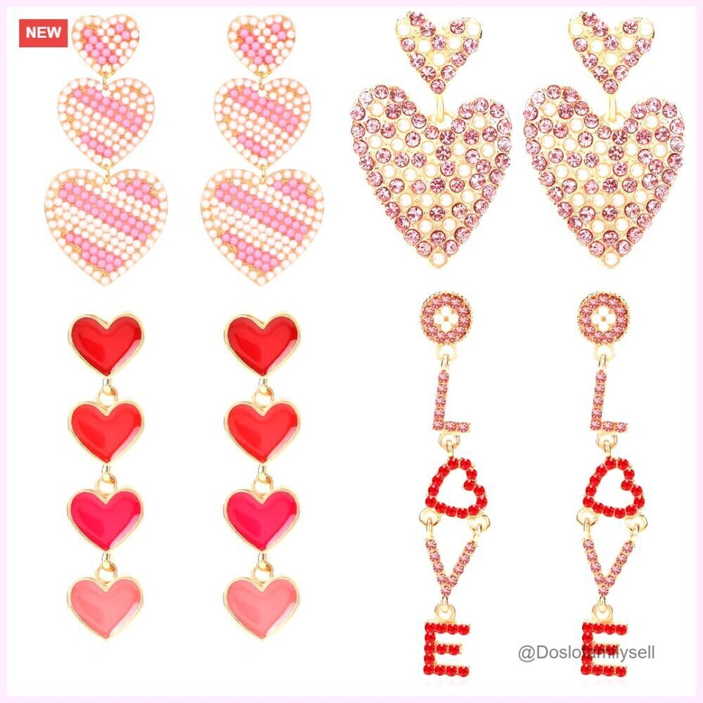 Heart Beaded Drop Dangle Earrings Set Valentine's Day Festival Party Jewelry